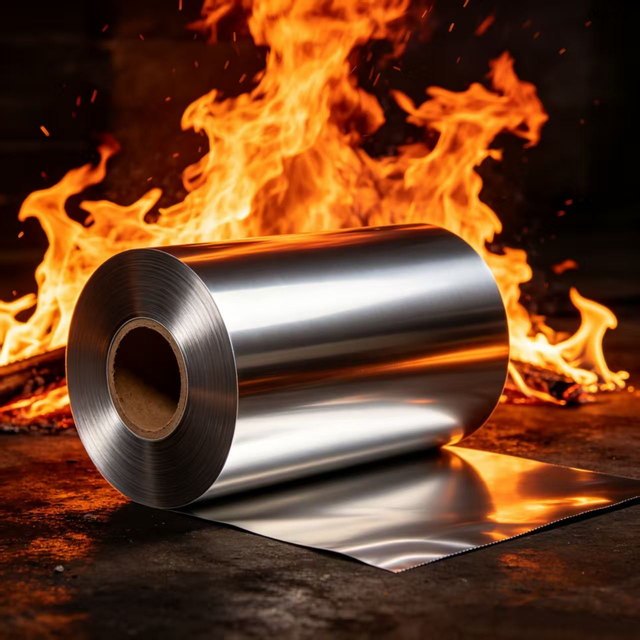 Vlamvertragende gelamineerde aluminiummateriaal vir brandbestande isolasie en bouveiligheid